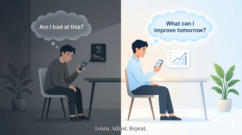 YouTube Shorts guide for beginners: YouTube Shorts mindset shift beginner growth learning illustration