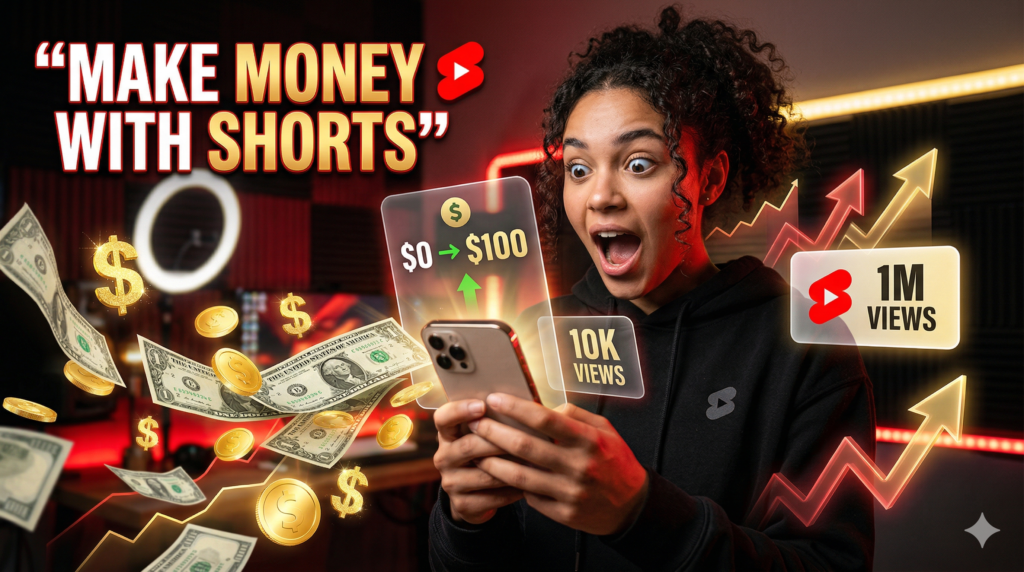 YouTube Shorts ideas for beginners showing how to make money online with viral content growth