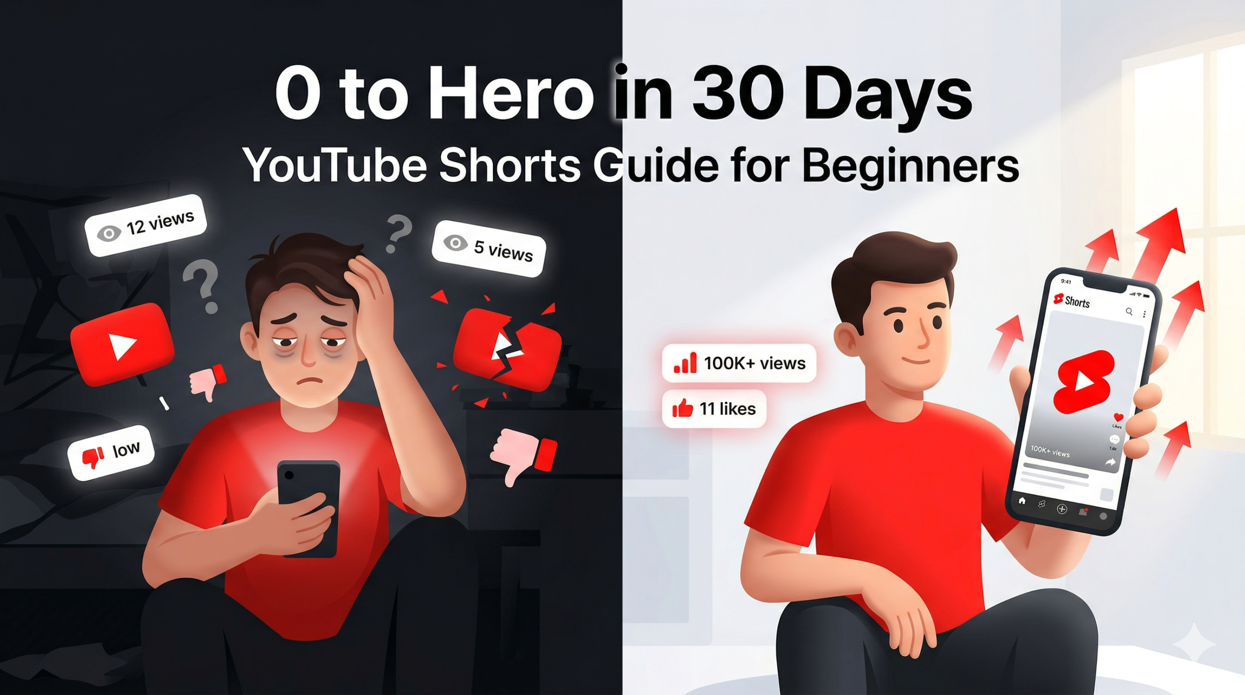 YouTube Shorts guide for beginners 30 day growth transformation illustration