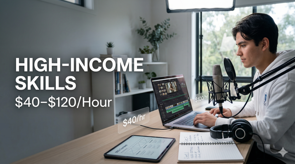 Student working on video editing, writing, and voiceover side hustles to earn money online in Australia